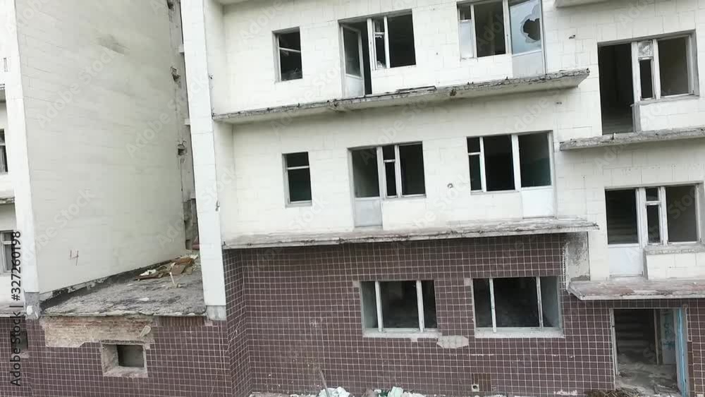 The destruction of the remnants of communism (drone image).Totally marauded and vandalised by ukrainian patriots after Revolution Dignity in 2014 kids summer camp. Kiev region. Ukraine The destruction of the remnants of communism (drone image).Totally marauded and vandalised by ukrainian patriots after Revolution Dignity in 2014 kids summer camp. Kiev region. Ukraine