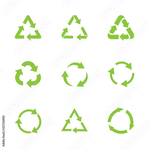 Vector set green recycle sign. Element on white background.