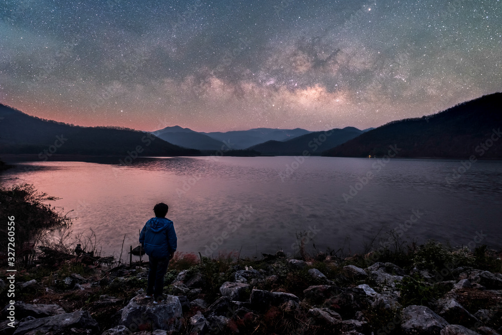 The stars and the milky way in the dark sky at night are very beautiful. The stars and the milky way in the dark sky at night are very beautiful.
