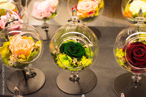 Close up of flower in glass container