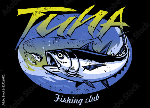 vintage t-shirt design of tuna fishing with texture