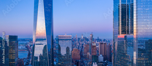 New York City WTC in sunset, aerial photography 