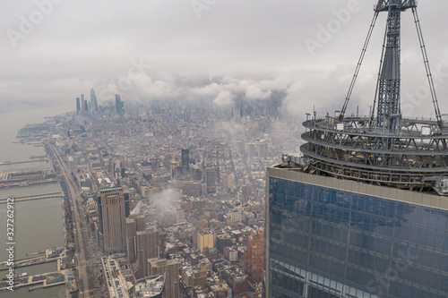 New york city with WTC in cloudy day, aerial photography 