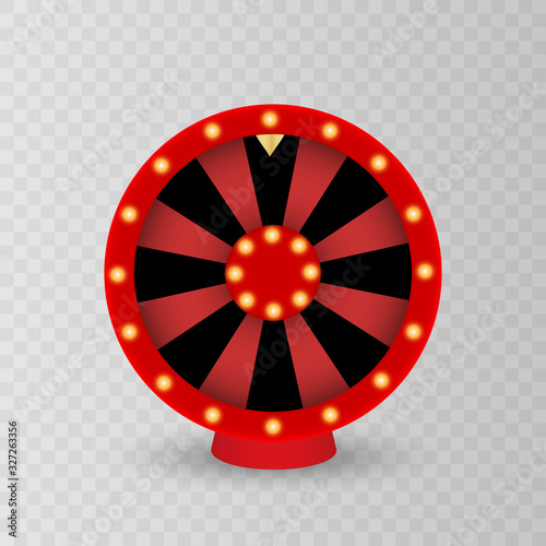 Casino spinning fortune wheel vector banner template. Rotating roulette, lottery game poster layout. Jackpot Big Win lightbulbs glowing sign. Gambling business. Game of luck playing