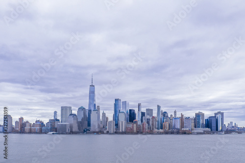 New York City Skyline from Hudson River in daytime  aerial photography 