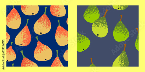 two patterns with colorful pears