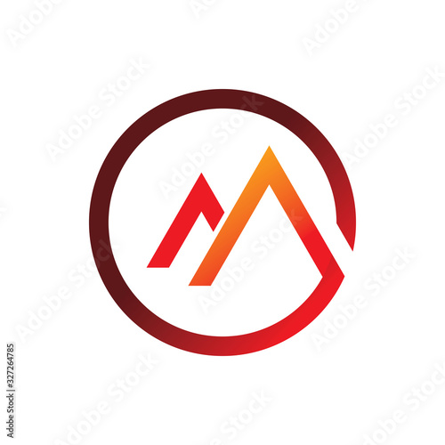 red circle arrow triangle font letter m logo design
