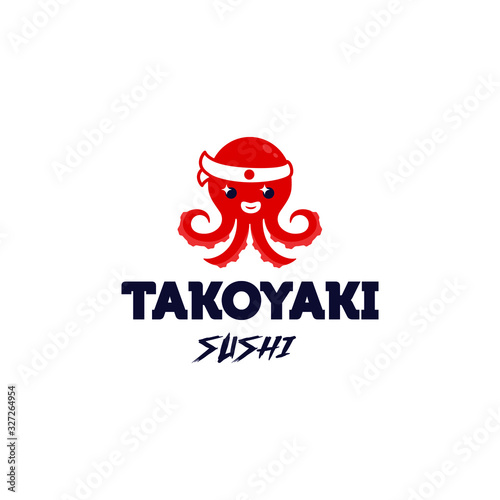 cute octopus squid logo japanese food  sushi takoyaki chef icon vector cartoon mascot sticker illustration