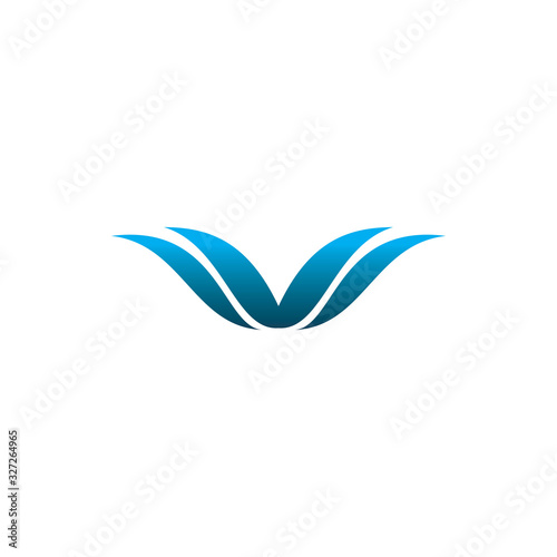 blue wing nature leaf feather letter v w logo design