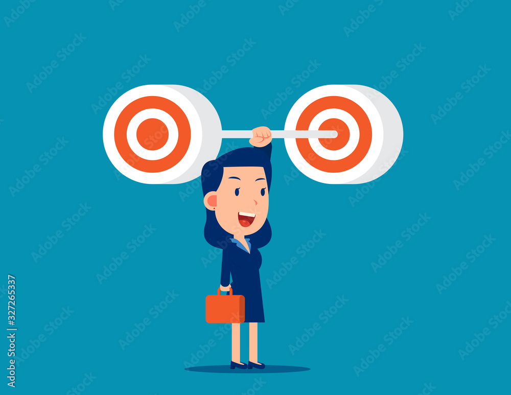 Businessman raise targe. Weightlifting concept Businessman raise targe. Weightlifting concept