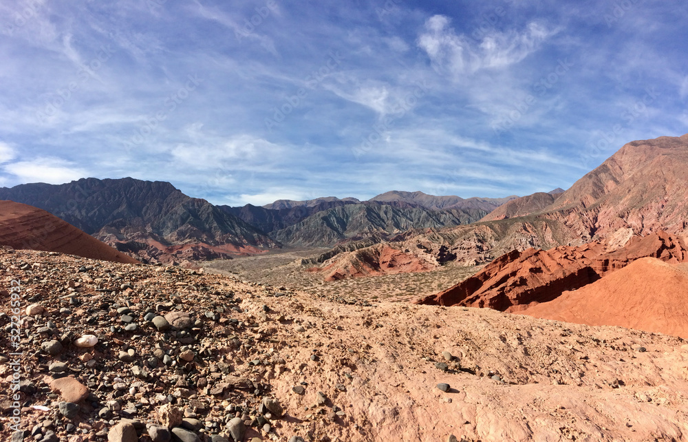 Naklejka premium Red Argentinian desert and stones in La Quebrada de Cafayate