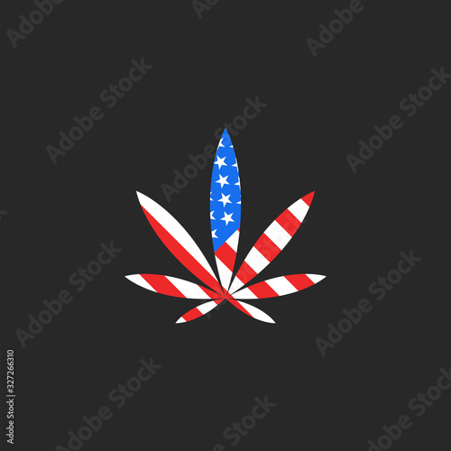 Hemp leaf and USA flag logo mockup, creative cannabis emblem for t-shirt modern print