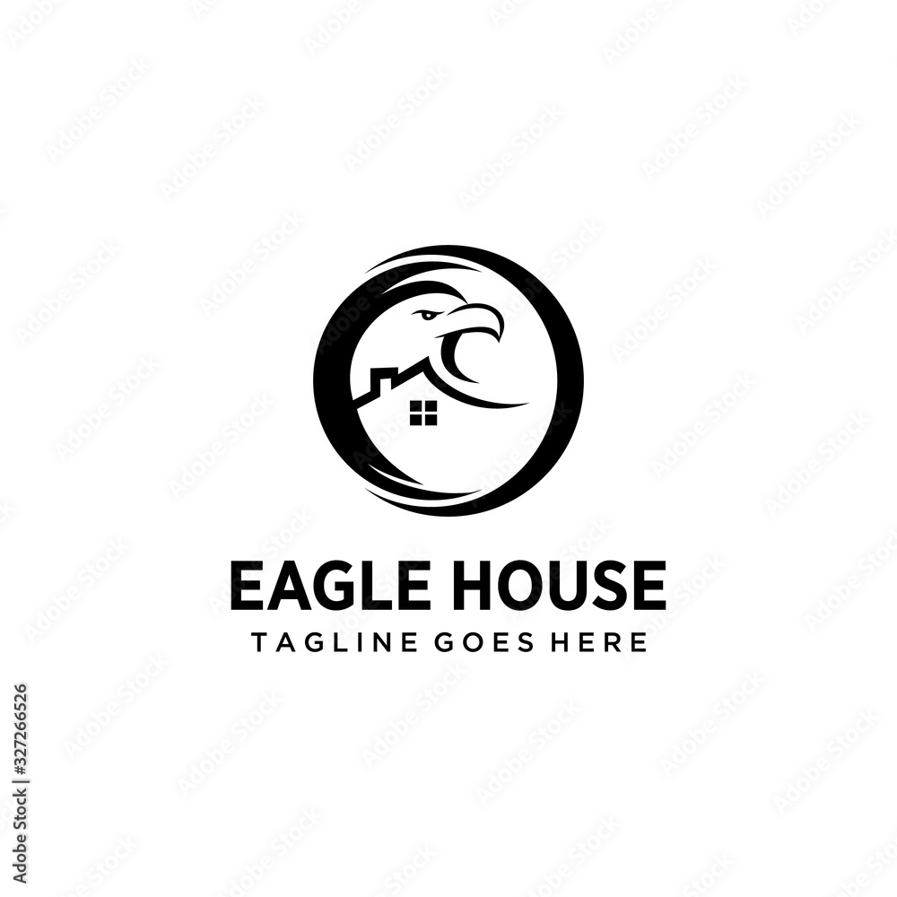 Illustration of Eagle bird Logo with house Vector template.