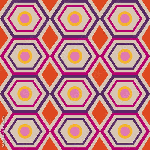 Vector seamless geometic pattern red mosaic hexagons