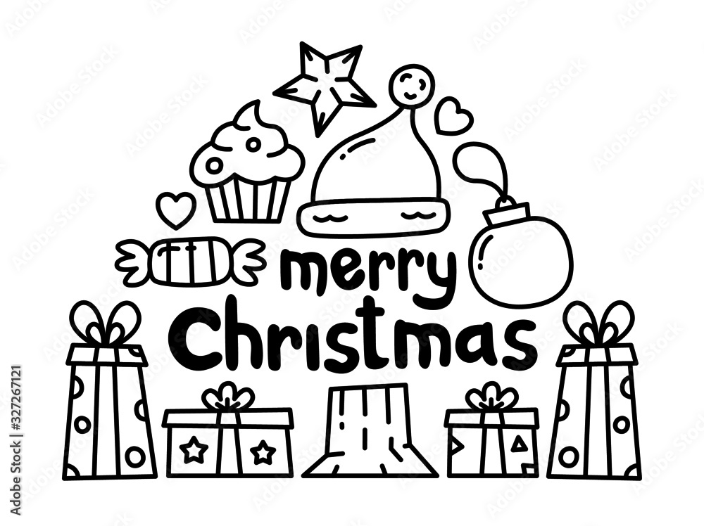 doodle collection set of christmas element on isolated white background. merry christmas