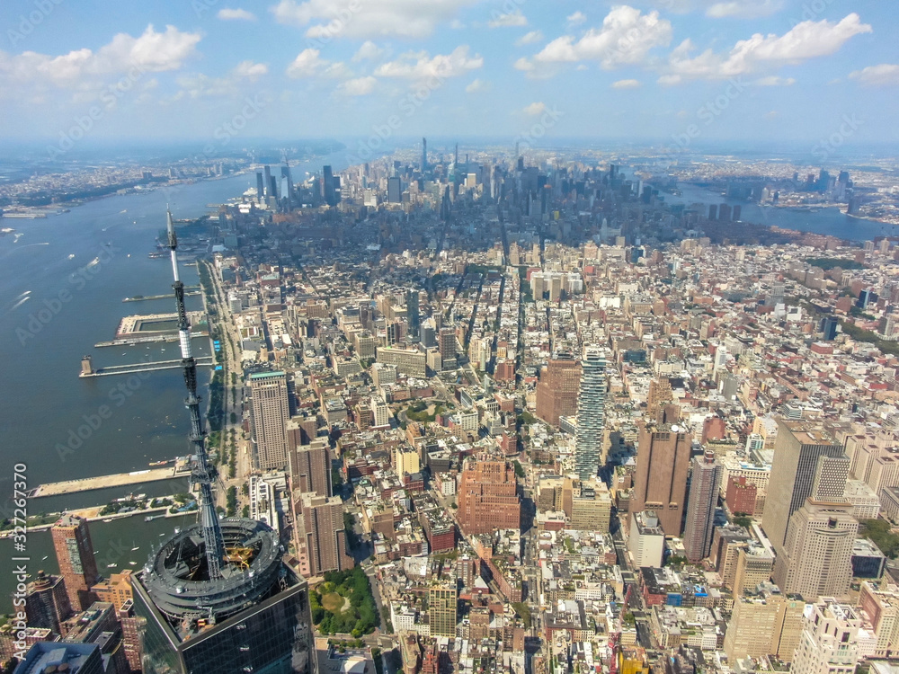 New york city with WTC in sunny day, aerial photography