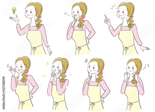 女性表情セット　主婦　手描きイラスト