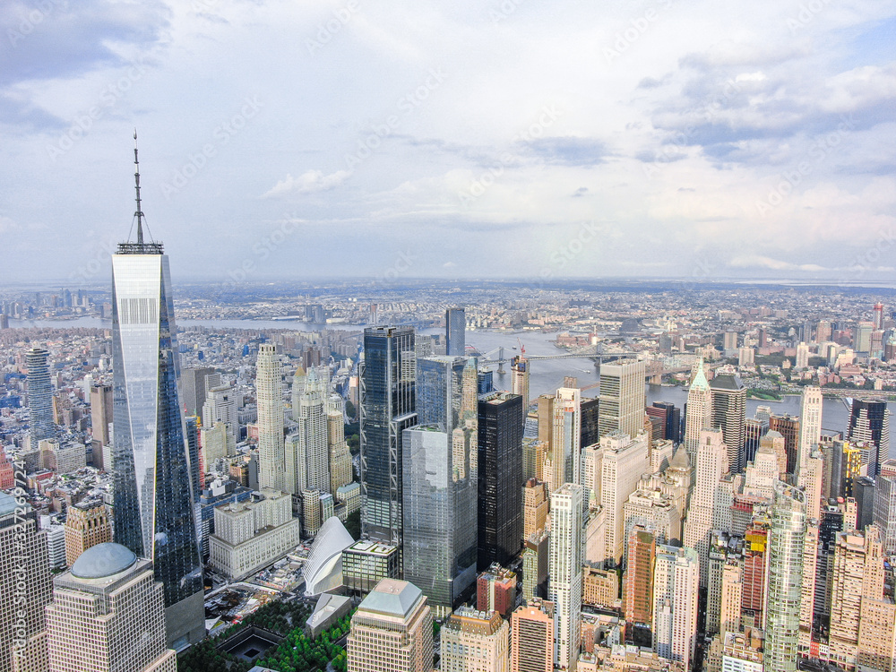 Obraz premium New york downtown with WTC in sunny day, aerial photography