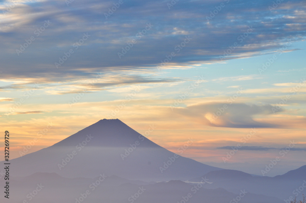 富士山　朝焼　雲　風景　赤　青　空