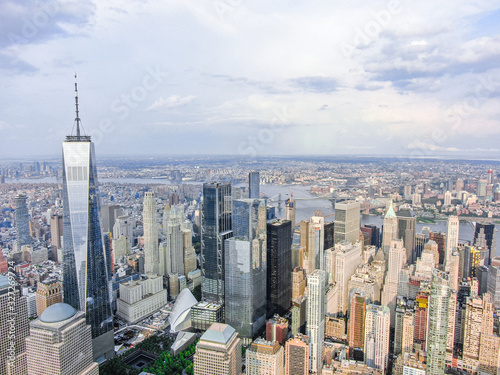 New york downtown with WTC in sunny day, aerial photography