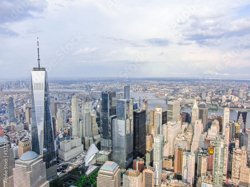 New york downtown with WTC in sunny day  aerial photography