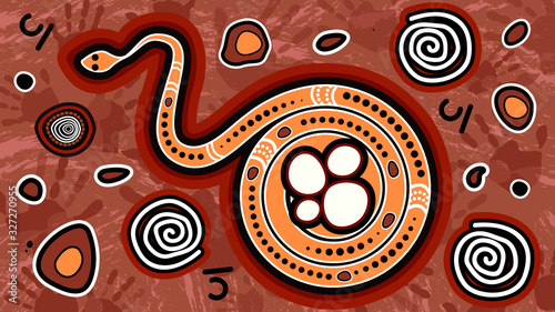 Aboriginal art vector painting with snake