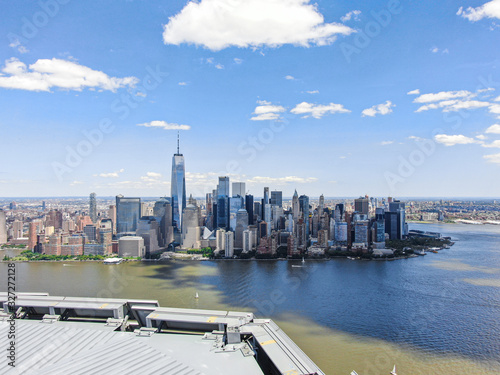 Jersey City Goldman Sachs with New York skyline in daytime, aerial photography photo