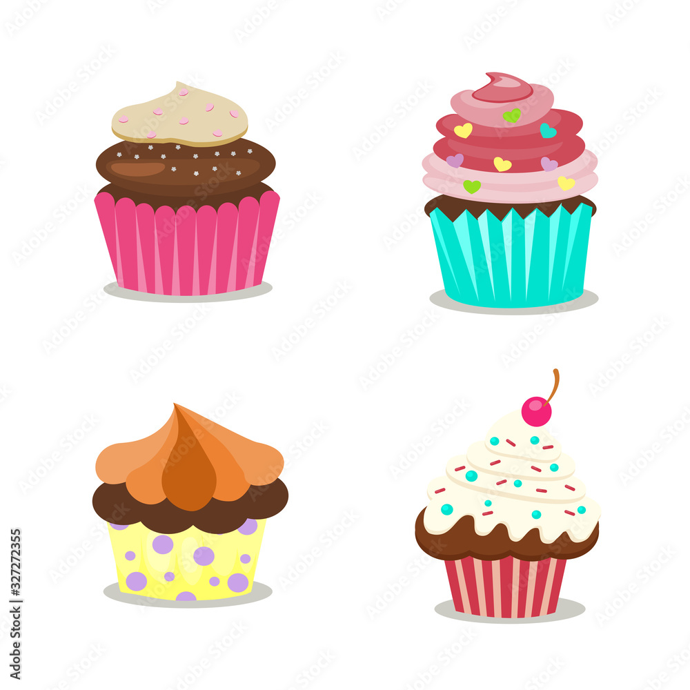 set of cute cupcakes set of cute cupcakes