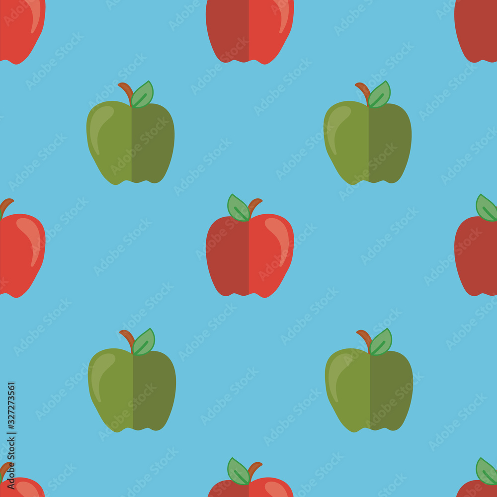 Vector Red and Green Apple Pattern with blue background seamless repeat. Perfect for wallpaper, fabric and scrap booking. Vector Red and Green Apple Pattern with blue background seamless repeat. Perfect for wallpaper, fabric and scrap booking.