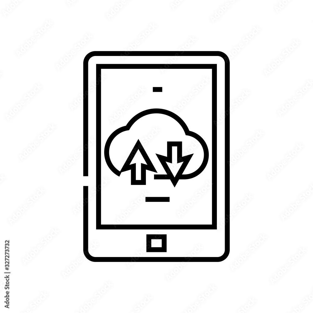 Mobile download line icon, concept sign, outline vector illustration, linear symbol. Mobile download line icon, concept sign, outline vector illustration, linear symbol.