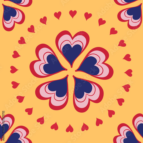 Vector seamless pattern with Hearts in mandala style. Perfect for fabic, wallpaper and scrap booking
