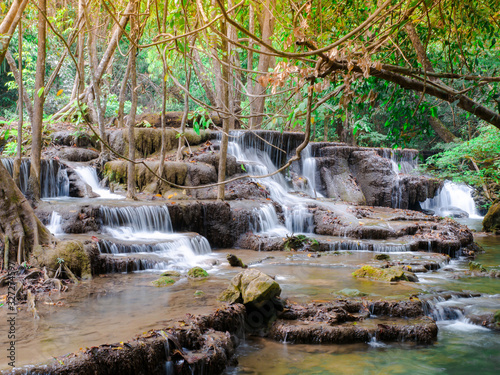 Huai Mae Khamin Natural Waterfall  Kanchanaburi  Thailand