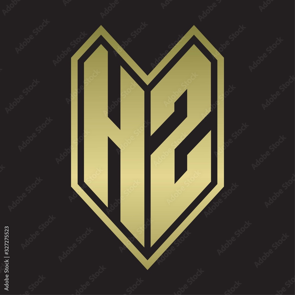 HZ Logo monogram with emblem line style isolated on gold colors HZ Logo monogram with emblem line style isolated on gold colors
