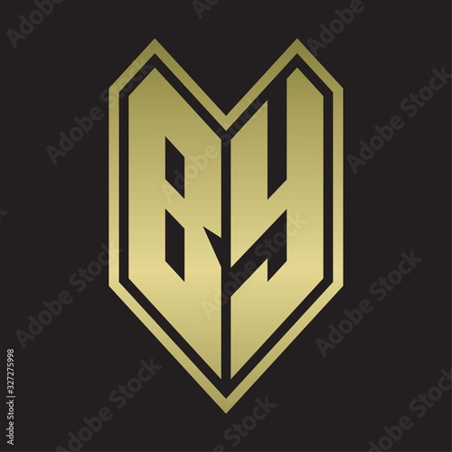 Fototapeta Naklejka Na Ścianę i Meble -  BY Logo monogram with emblem line style isolated on gold colors