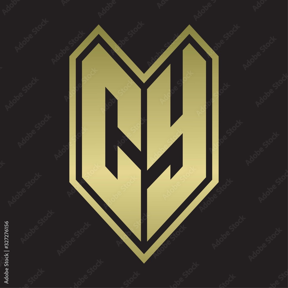 CY Logo monogram with emblem line style isolated on gold colors CY Logo monogram with emblem line style isolated on gold colors