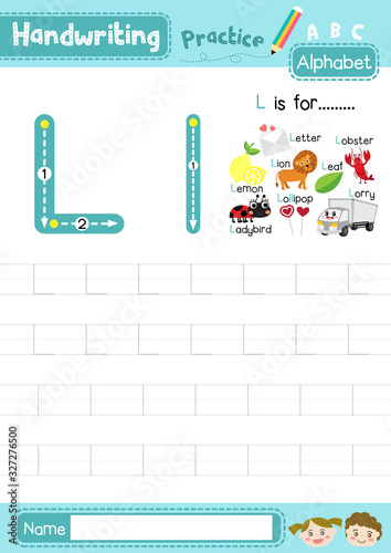 Letter L uppercase and lowercase tracing practice worksheet A4