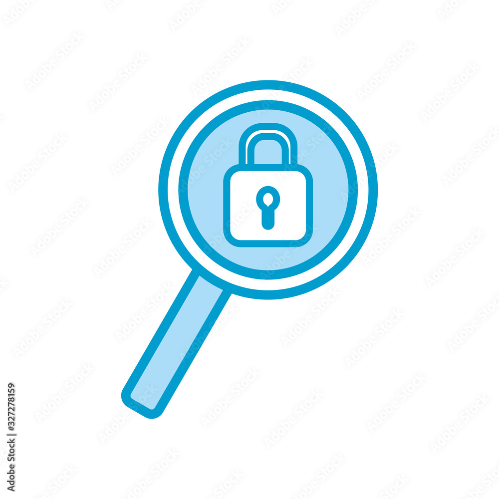 Isolated padlock inside lupe line and fill style icon vector design Isolated padlock inside lupe line and fill style icon vector design