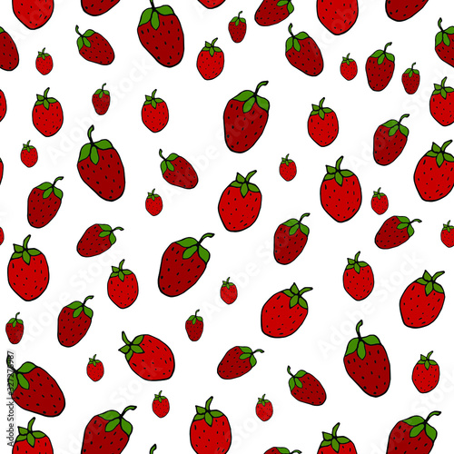 Seamless pattern with strawberry. Vector hand drawn illustration. Endless texture for your bright design.