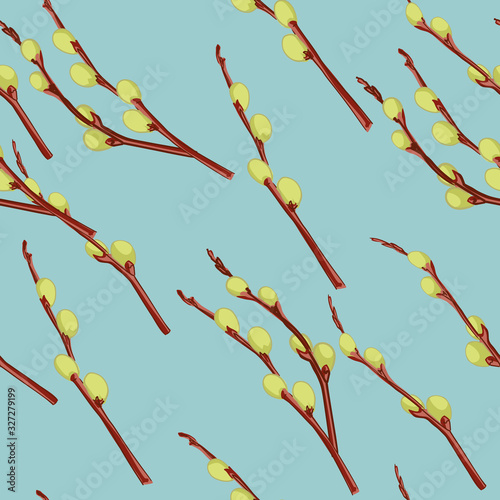 Seamless easter pattern with willow branches. Endless texture for florist shop design, Easter greeting cards, gift wrapping, textile