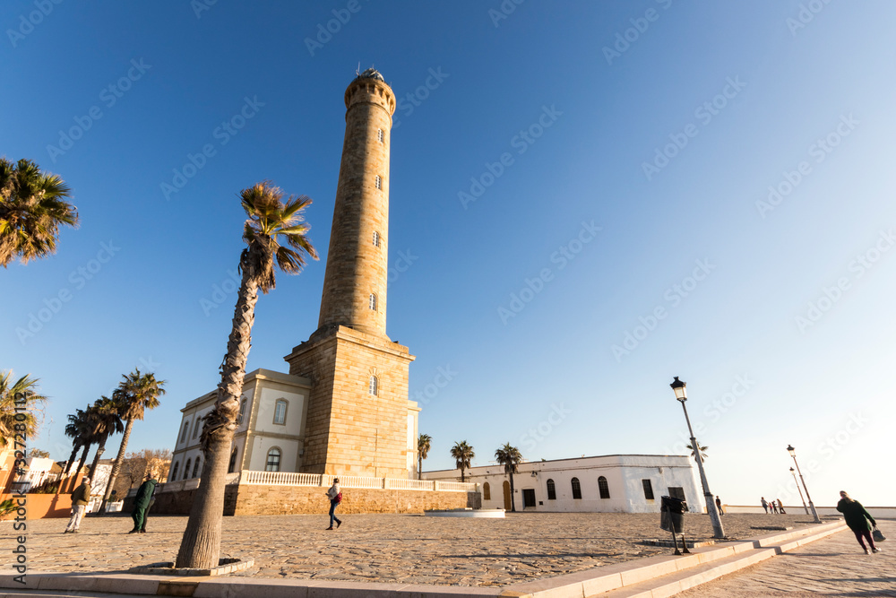 Chipiona, Spain. The lighthouse of Chipiona, tallest lighthouse in Spain built in this small coast town in Andalucia