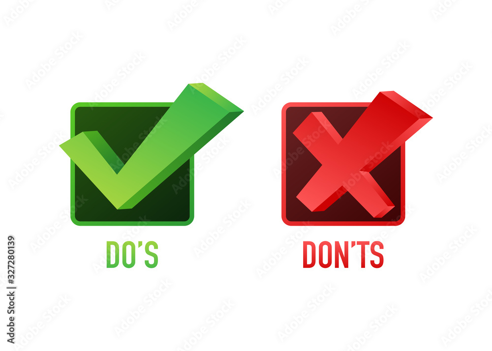 Do's And Don'ts Like Thumbs Up Or Down. Flat Simple Thumb Up Symbol 