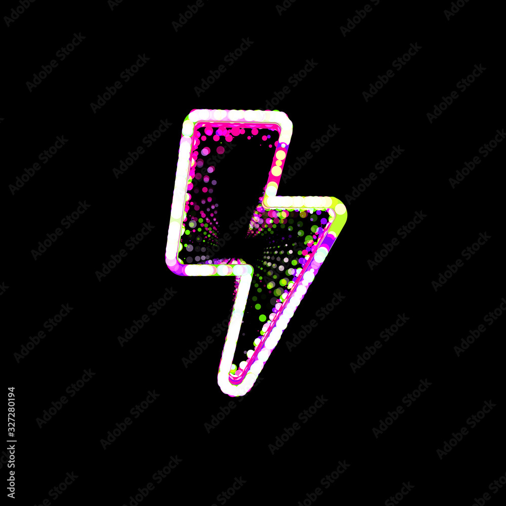 Symbol bolt from multi-colored circles and stripes. UFO Green, Purple, Pink