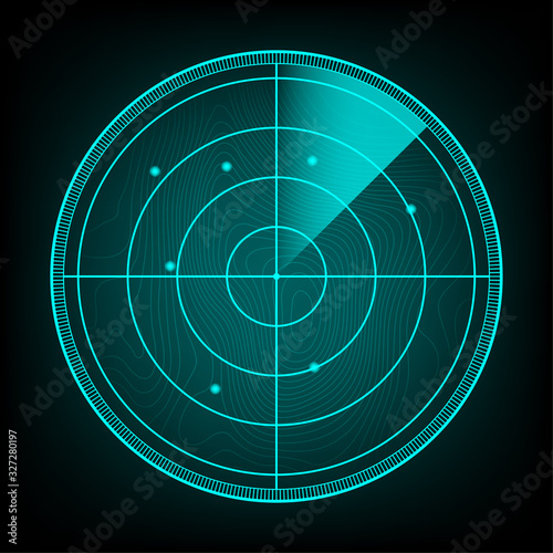 Realistic radar in searching. Radar screen with the aims. Vector stock illustration.