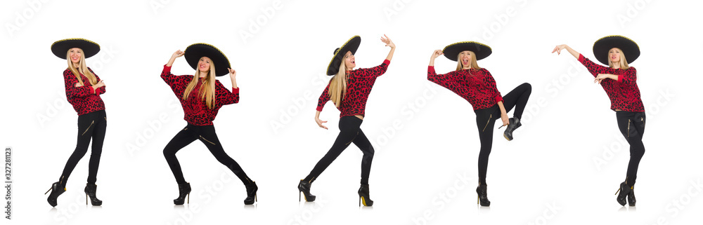 Funny mexican woman wearing sombrero isolated on white Funny mexican woman wearing sombrero isolated on white