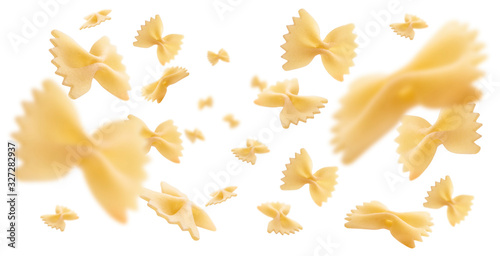 Italian pasta levitating on a white background