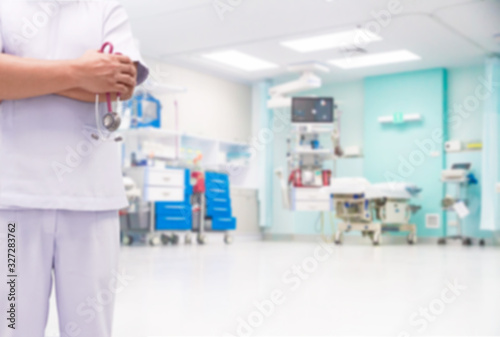 Portrait of doctor with stethoscope on Emergency room in hospital blurred background