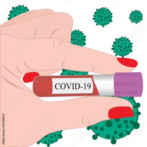 tube with blood in a hand for laboratory, analysis on coronavirus virus infection vector illustration on a white background isolated
