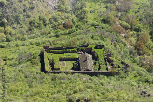 Top view of ruins of ancient destroyed monastery of Tatev Hermitage photo