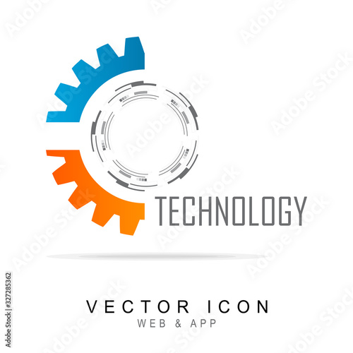 Gear with Technology Circle. Flat design style, Gear with Circle technology icon line. Vector illustration