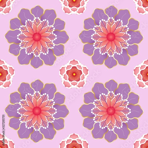 The seamless pattern design was inspired by colourful flowers. Vector illustration. © Chayapol